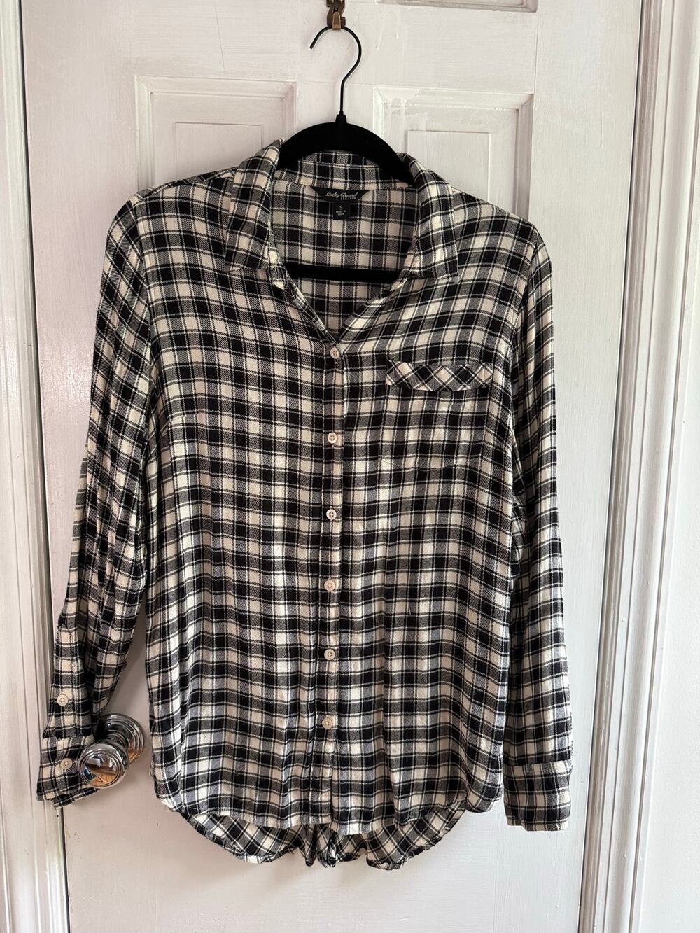 Vintage Lucky Brand Plaid Black White Shirt Dress S